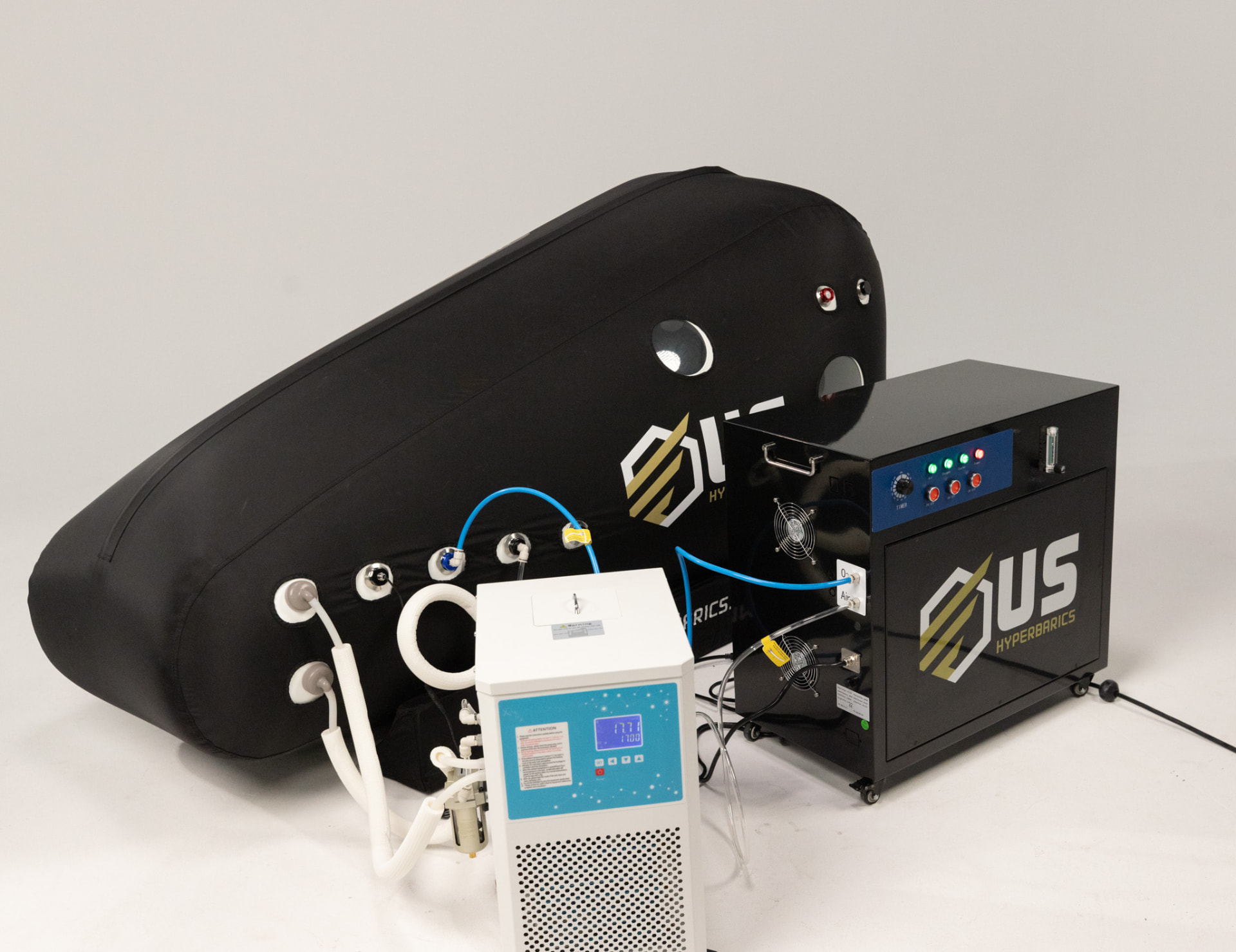 US Hyperbarics chamber with oxygen concentrator, compressor and chiller system
